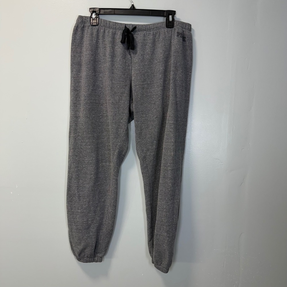 PINK Victoria's Secret Grey Heathered Logo Jogger Sweatpants Large